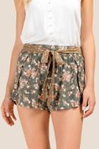 Francesca's Gertrude Contrast Tie Waist Soft Shorts - Dark Olive