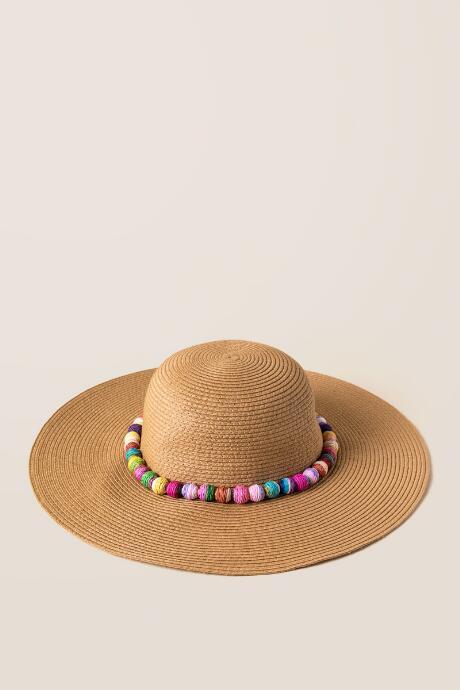 Francescas Aniya Pom Pom Floppy Hat - Tan