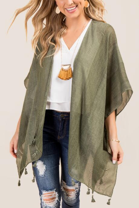 Francesca's Elissa Tassel Ruana - Olive