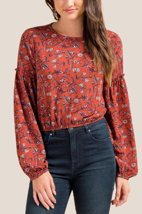 Francesca Inchess Maddie Floral Statement Sleeve Top - Cinnamon