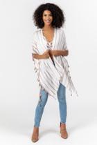 Francesca's Catalina Striped Poncho - Beige