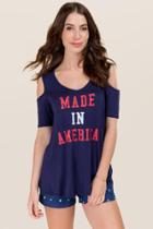 Alya Made In America Cold Shoulder Graphic Tee - Navy