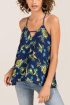 Francesca Inchess Eli Strappy Floral Top - Navy