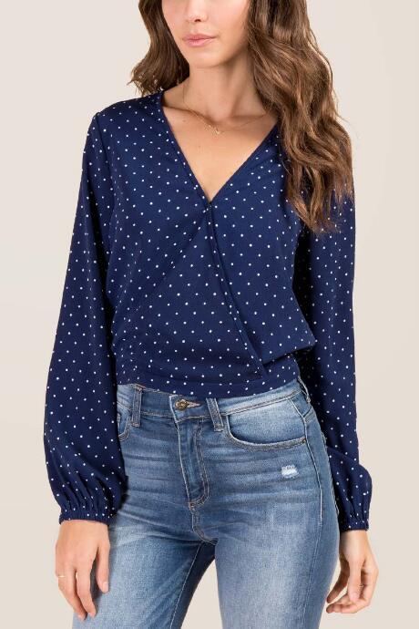 Francesca Inchess Tasha Polka Dot Surplus Top - Navy