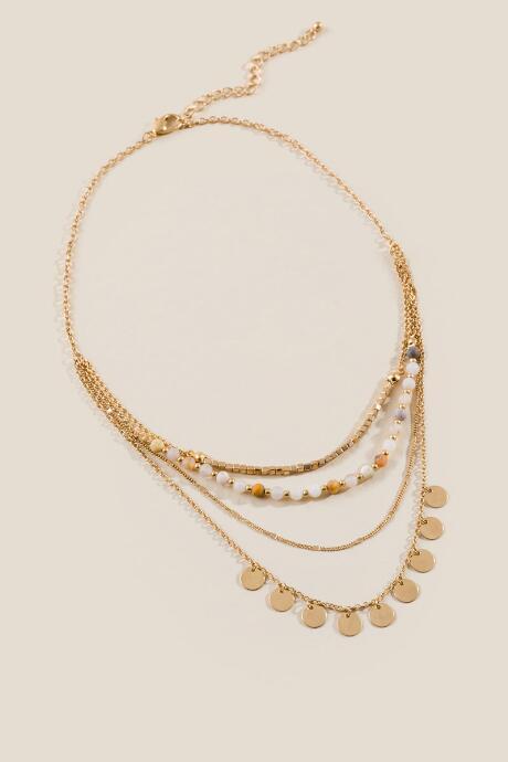 Francesca's Ava Beaded Coin Drop Layered Necklace - Tan