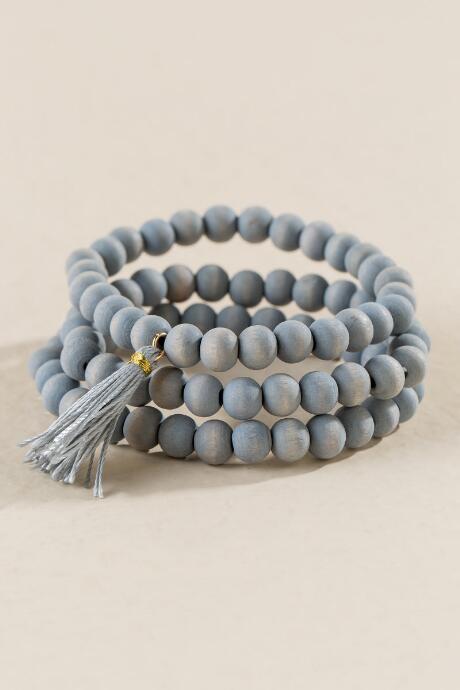Francesca's Elia Wood Beaded Stretch Bracelet Set - Periwinkle
