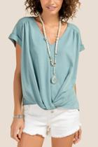 Francesca Inchess Kathrynn Cuff Sleeved Front Twist Blouse - Teal