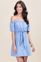 Francesca's Alyssa Poplin Bow Dress - Oxford Blue