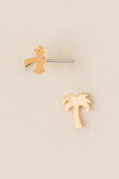 Francesca's Palm Tree Brushed Stud Earring - Gold