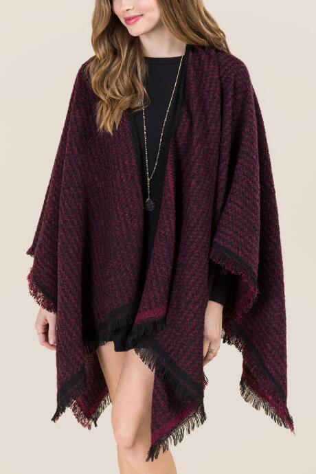 Francesca's Shiloh Boucle Ruana - Burgundy