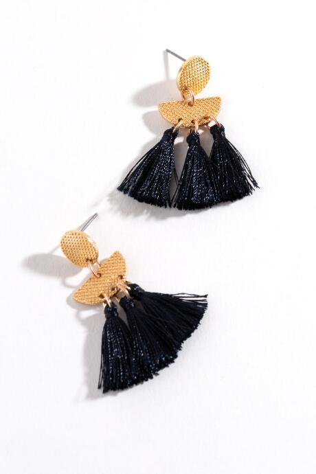 Francesca's Kristina Tassel Drop Earrings - Black