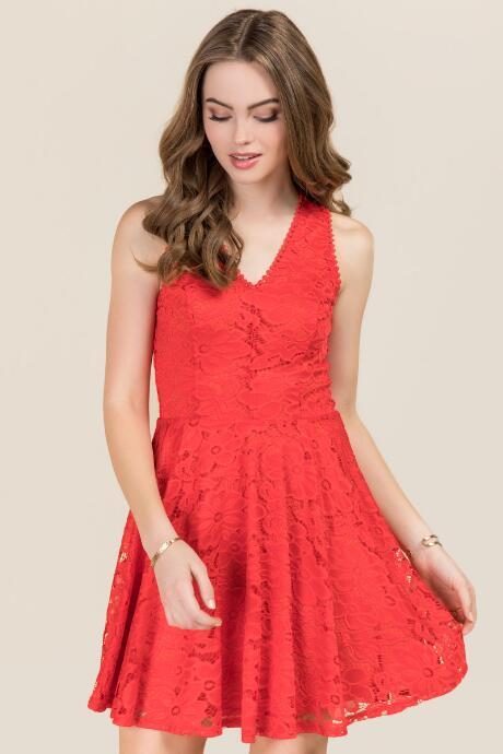 Francesca's Karen Lace Dress - Red