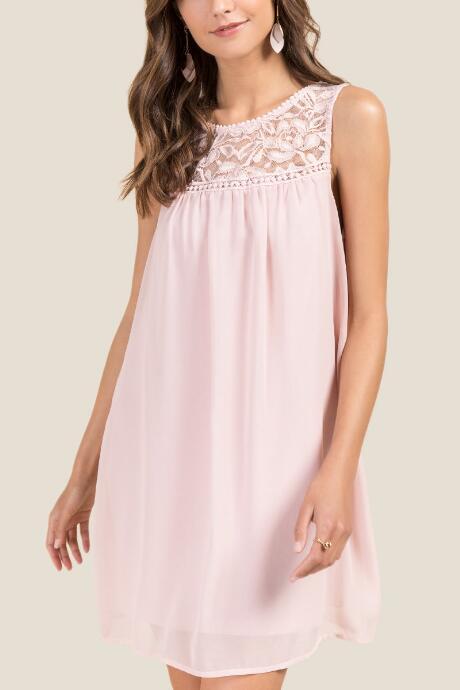Francesca Inchess Laney Crochet Neck Shift Dress - Blush