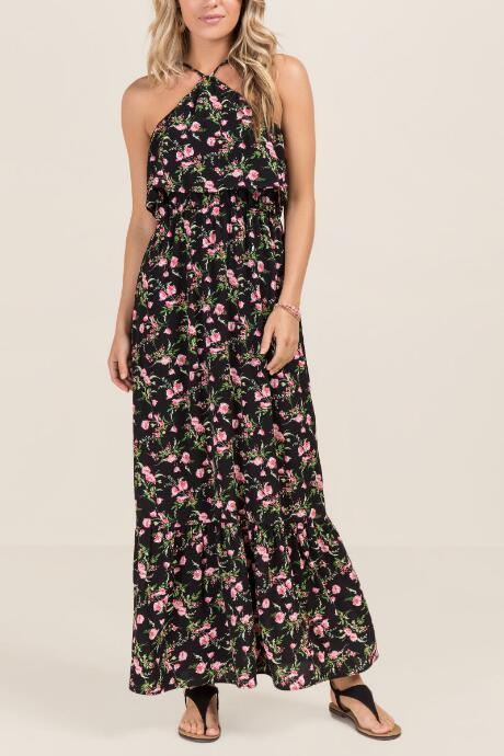 Francesca Inchess Thea Trap Top Floral Maxi Dress - Black