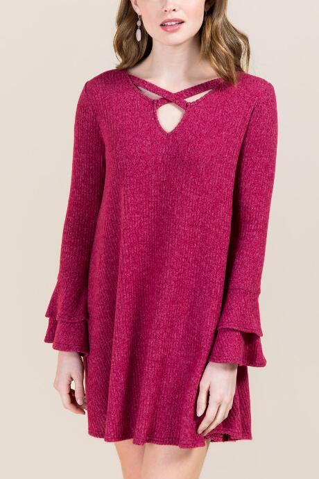 Francesca Inchess Daria Ribbed Hacci Knit Dress - Burgundy