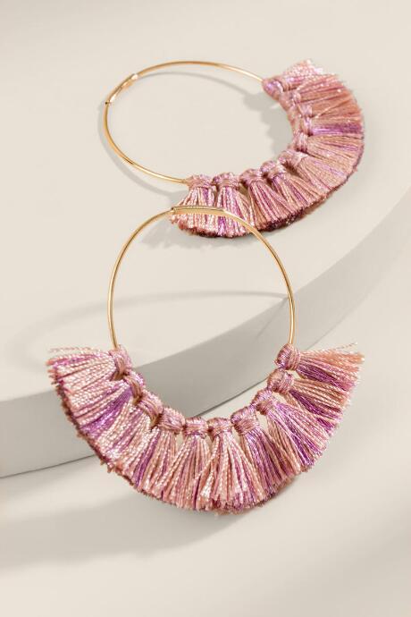 Francesca's Heather Circle Tassel Hoops - Pink