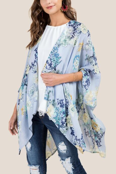Francescas Jana Floral Ruana - Oxford Blue