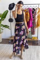 Francesca's Moxie Floral Wrap Maxi Skirt - Black