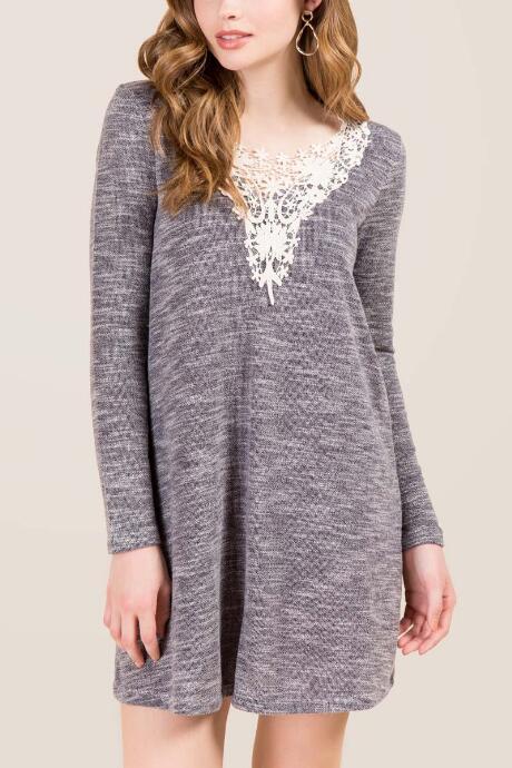 Francesca's Wrenn Crochet Neck Shift Dress - Black/white