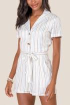 Francesca's Ava Collared Button Front Romper - Ivory