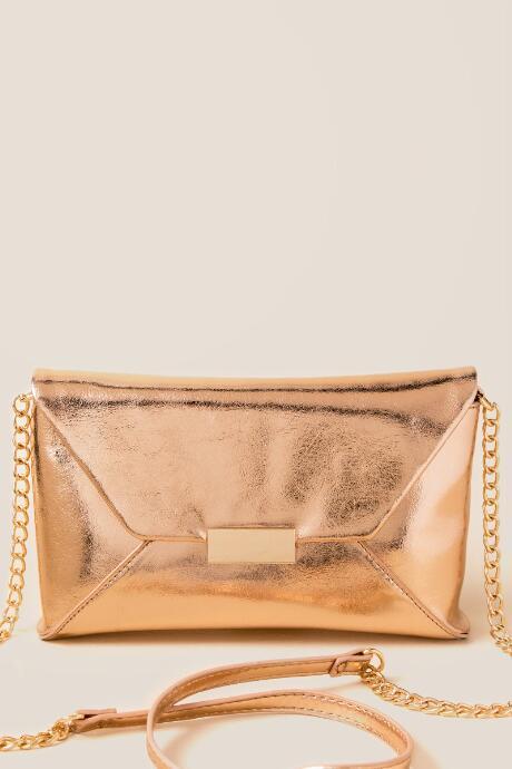 Francesca's Decla Rose Gold Metallic Crossbody Clutch - Rose/gold