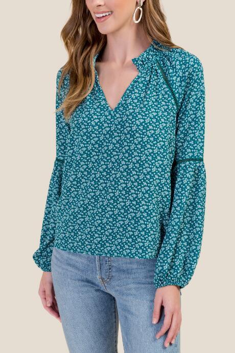 Francesca's Cecilia Smock Neck Blouse - Forest