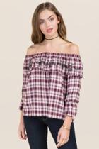 Francesca's Taryn Off The Shoulder Embroidered Top - Wine