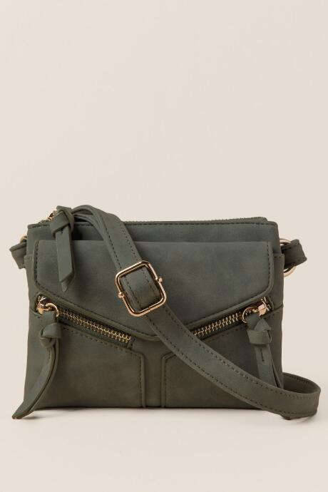 Francesca's Tamron Mini Double Zip Crossbody - Olive