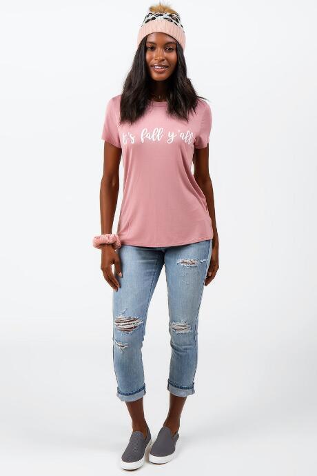 Francesca's It's Fall Yall Tee - Mauve