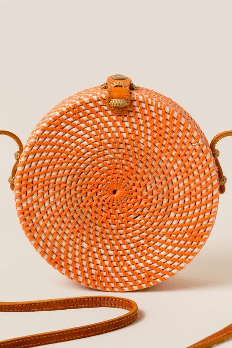 Francesca's Pura Round Rattan Crossbody In Orange - Orange