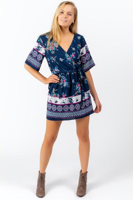 Francesca's Reanne Medallion Kimono Sleeve Romper - Navy