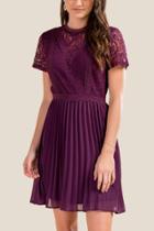 Francesca's Brielle Pleated Lace Dress - Purple