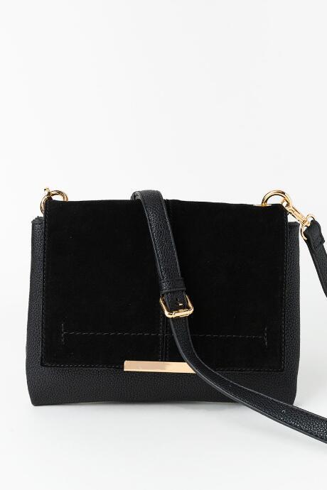Francesca's Natalie Suede Flap Crossbody - Black