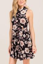 Francesca's Portia Floral Open Back Knit Dress - Black