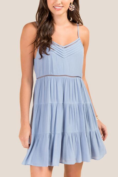 Francesca's Leanne Crochet Trimmed Shift Dress - Chambray