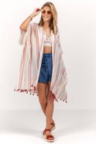 Francesca's Shayla Stripe And Stitch Kimono - Cinnamon