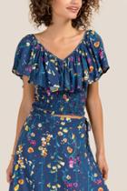 Francesca's Sabina Ruffled Floral Top - Navy