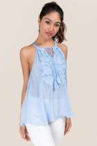 Blue Rain Kinely Floral Embroidered Peasant Tank - Oxford Blue