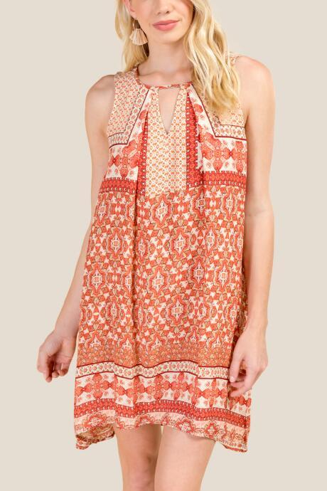 Francesca's Josephine Pattern Shift Dress - Cinnamon
