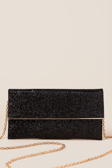 Francesca's Madelyn Fold-over Tonal Embellished Crossbody Clutch - Black