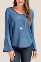 Francesca Inchess Rose Bell Sleeve Embroidered Blouse - Chambray