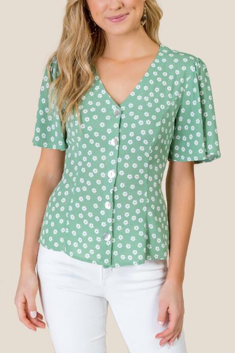 Francesca's Charley Daisy Button Blouse - Moss