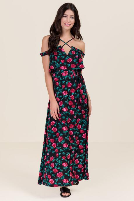 Francesca's Kourtney Off Shoulder Maxi Dress - Black