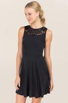 Alya Maxine Lace Neck Cupro A-line Dress - Black