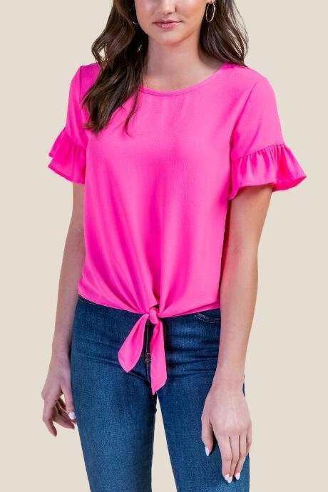 Francesca's Nicolette Tie Front Top - Neon Pink