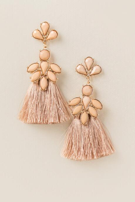 Francesca's Callie Fringe Statement Earrings - Taupe