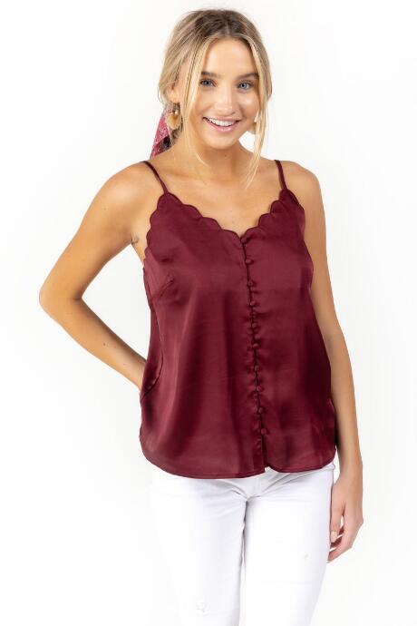 Francesca's Santana Scallop Trim Tank Top - Wine