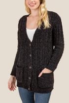 Francesca's Jordan Chenille Button Cardigan - Black