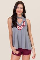 Alya Keana Gigi Floral Embroidered Cupro Tank - Gray