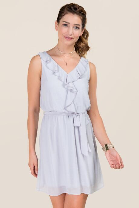 Mi Ami Kensley Ruffle A-line Dress - Light Gray